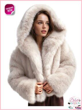Faux Fur Hooded Cropped Fluffy Coat Open Front Winter Jacket